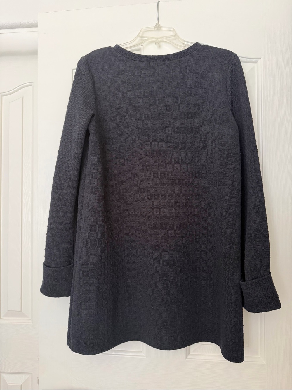 Leith Black Long Cuffed Sleeve Textured A-Line Dress